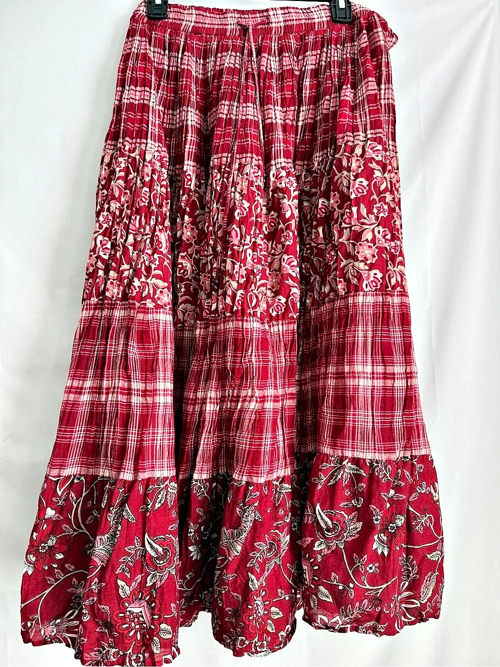 Fall Full Length Bobbies Brooks Flowy Plaid Floral Maxi Skirt Red XL (16/18)